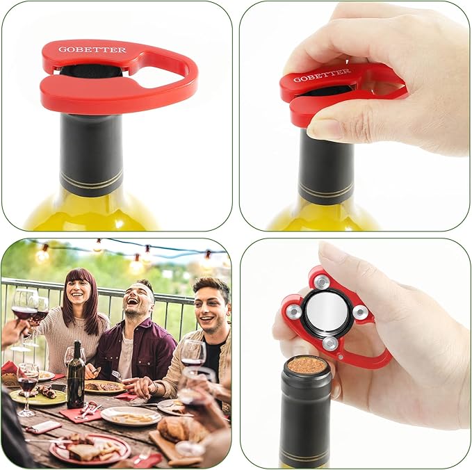 GOBETTER 2 Pcs Wine Foil Cutter Magnetic Design, 4 Stainless Blades Foil Remover Wine Bottles Opener Accessory, Removes Foil Top Effortlessly for Wine Lovers, Black/Red