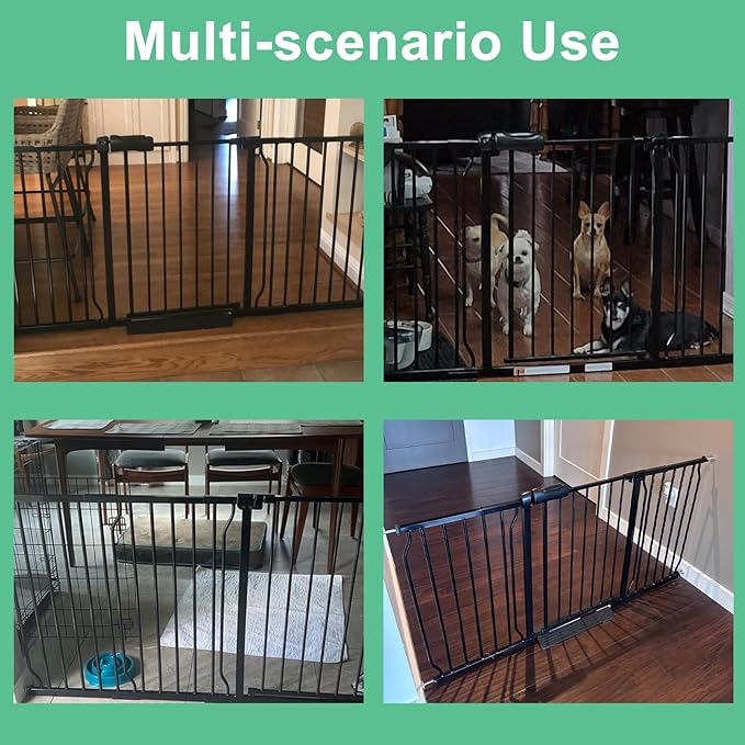 ALLAIBB Extra Wide Pressure Mounted Baby Gate Walk Through Child Kids Safety Toddler Tension White Long Large Pet Dog Gates with Extension for doorways (62.20-66.93"/158-170cm, Black)