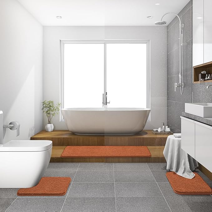 MIULEE Burnt Orange Bathroom Runner Rug 24x60 Inches, Long Bath Mat for Bathroom Floor Bathtub Showers, Machine Washable Absorbent Microfiber Carpet with TPR Anti-Slip Back