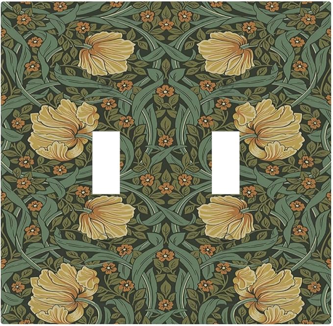 Decorative Switch Plates William Morris Floral Vintage Flowers Pattern 2 Gang Double Toggle Outlet Light Switch Cover Wall Plate Electrical Faceplate for Bedroom living Room Decor