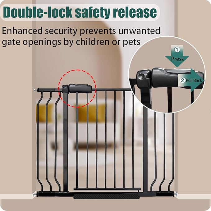 53-57.5 Inch Extra Wide Baby Gate, Auto Close Pet Gate, Pressure Mounted No Drill for Wide Stairs & Doorways, Black Metal with Extension Kit