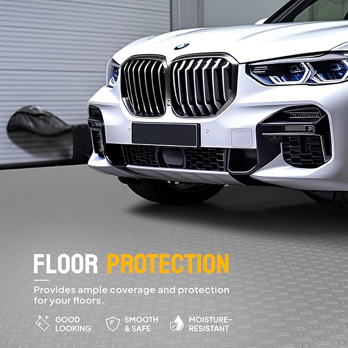 Bonnlo 7.5 X 17 FT Garage Floor Mat,Thickened Double Diamond Plate Garage Floor Covering, PVC Garage Flooring Roll for Under Car,Garage, Warehouse, Gyms, Trailer,Gray