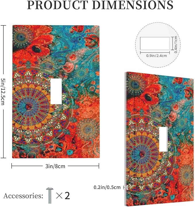 Light Switch Cover Abstract Mandala Flowers 1 Gang Wall Plate Cover Vintage Colorful Floral Single Toggle Outlet Covers Decorative Switchplate Electrical Faceplate for Bathroom Bedroom Decor