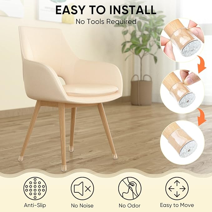 BALEINE 16 Pack Silicone Chair Leg Floor Protectors, Stool Leg Protectors Cap, Non-Slip Chair Leg Caps for Hardwood Floors (Clear & Small, 16 Pack)