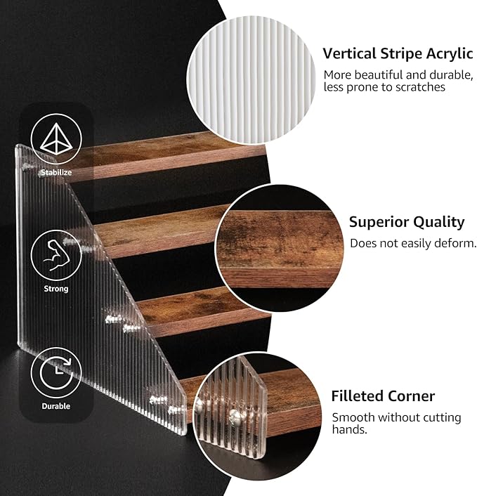 nianfeng Tiered Spice Rack, 4-Tier Spice Pantry Kitchen Cabinet Organizer, 12-Inch, Natural Wood Acrylic Stair Riser Stand, Countertop Seasoning Shelf (Rustic Brown)