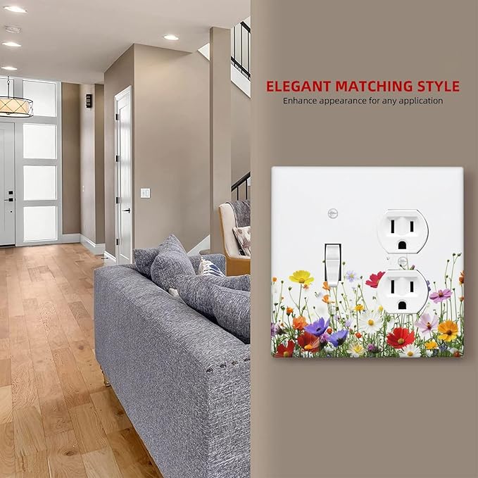 Wallplates Colorful Wildflowers Plant Floral Daisy 1 Toggle 1 Duplex Switch Plate Electrical Gfci Faceplate Decorative Light Switch Covers For Bed Room Living Room Decor