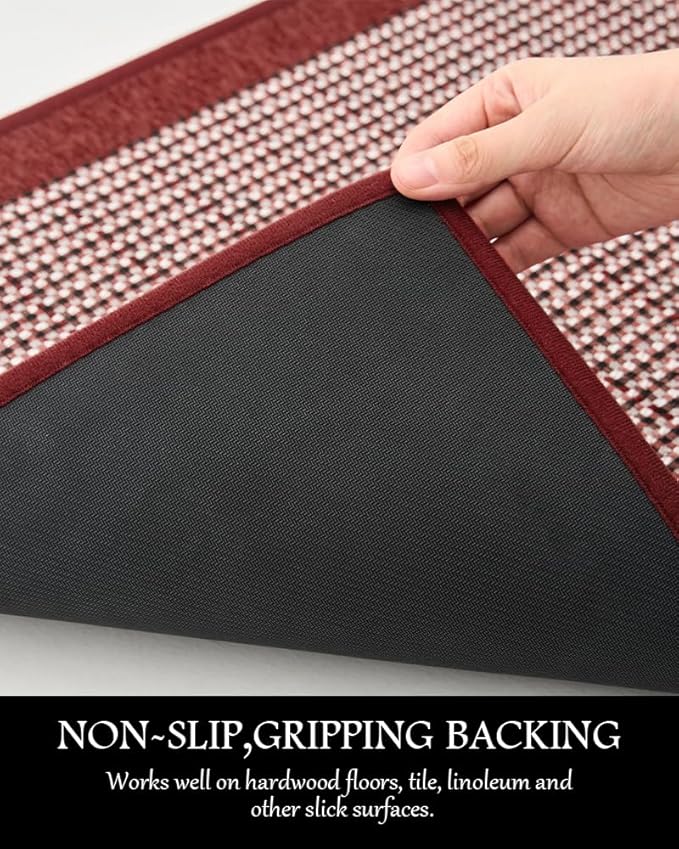 PADOOR Kitchen Mats for Floor, Kitchen Rugs Non Slip Washable, Rubber Backed Christmas Kitchen Runner Super Absorbent Xmas Kitchen Floor Mat Sink Rug, 20”x32” Red