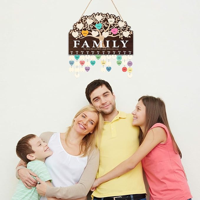 KAlRNE Family Tree Birthday Reminder Board,Family Sign Wooden Plaques,Decorative Birthday Tracker Sign,Anniversary Reminder Board,DIY Calendar Gift for Nana Friend Mother Grandma Lover