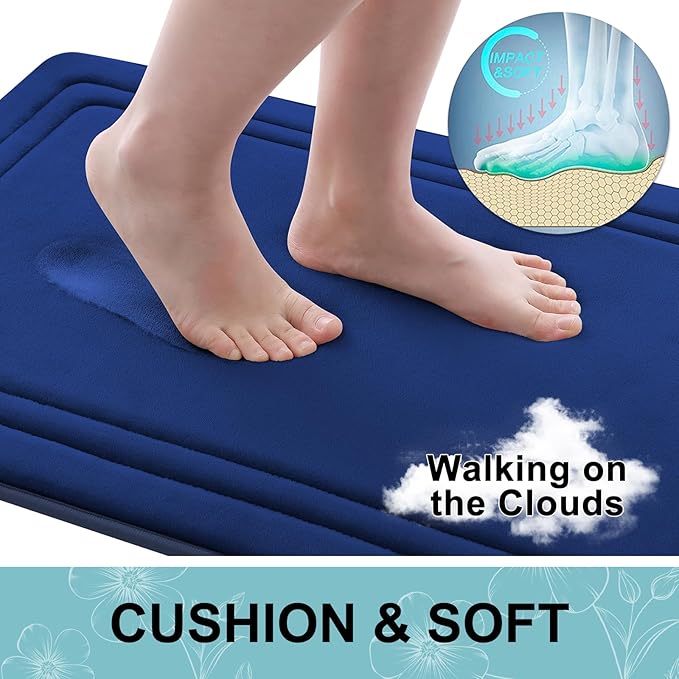 Grandaily Memory Foam Bath Mat Rug 44x24, Ultra Soft, Non-Slip and Absorbent Bathroom Rugs, Machine Wash Dry, Comfortable Bath Carpet for Bathroom Floor, Tub and Shower, Navy Blue