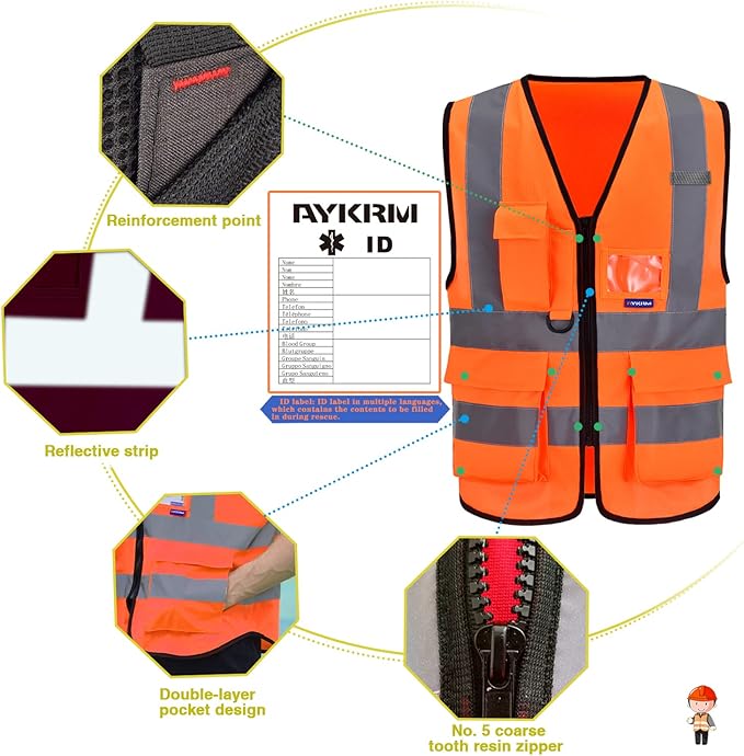 A-SAFETY orange safety vest 7 Pocket Class 2,XL