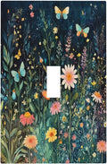 Decorative Light Switch Cover Boho Vintage Floral Flower Butterfly 1 Gang Single Toggle Device Electrical Faceplate Switchplates Decorator Outlet Wall Plate for Bedroom Home Decor