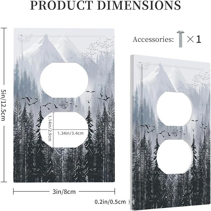 Misty Forest Nature Tree Mountain Birds Outlet Covers 1 Gang Duplex Light Switch Cover Decorative Switch Plates Electrical Receptacle Faceplate Wall Plate for Bed Room Living Room Decor