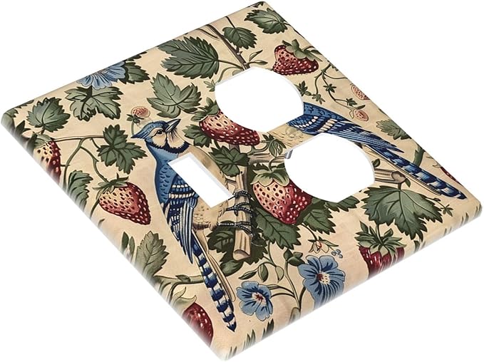 Wallplates Vintage Floral Bird Strawberry Thief William Morris 1 Toggle 1 Duplex Switch Plate Electrical GFCI Faceplate Decorative Light Switch Covers for Bedroom Home Decor