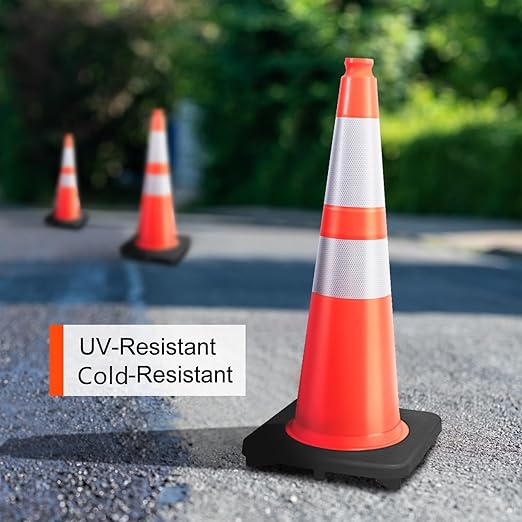 (360 Pack Pallet) BESEA 28 Inch Orange PVC Traffic Cones with Black Base, High-Visibility Reflective Parking Cones, Durable Construction Safety Cones for Roads, Worksites, and Parking Areas