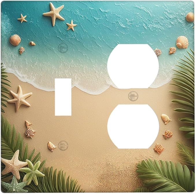 Wallplates Summer Beach Themed Starfish Seashells 1 Toggle 1 Duplex Switch Plate Electrical GFCI Faceplate Decorative Light Switch Covers for Bedroom Bathroom Decor