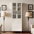 TUSY 70.9“ H Bookshelf with Glass Doors, 5-Tier Display Curio Cabinet with Drawers, Narrow Display Bookcase for Home, Office, Clinic, Pantry (White, B)