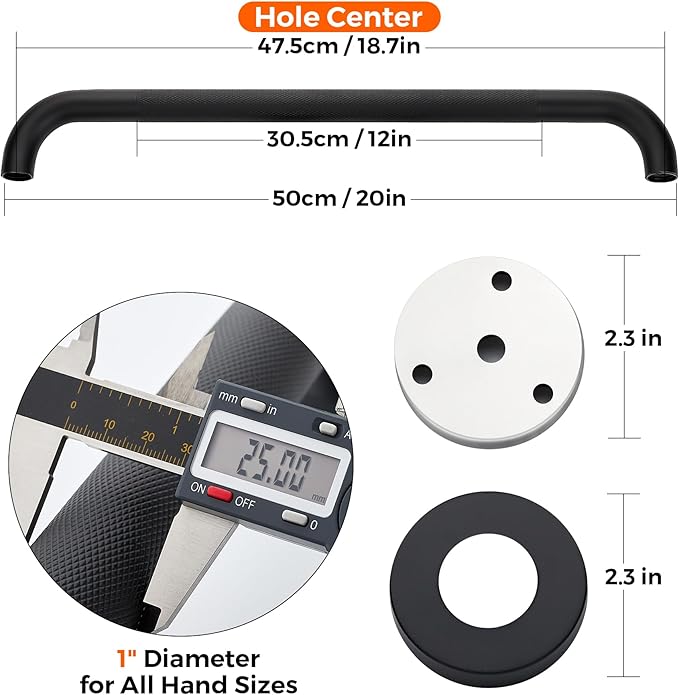 Grab Bars for Shower, 2 Pack 20-Inch Anti Slip Shower Handles for Elderly, Safety Shower Grab Bar, Stainless Steel Handicap Grab Bars for Bathroom (Black 1" Diameter)