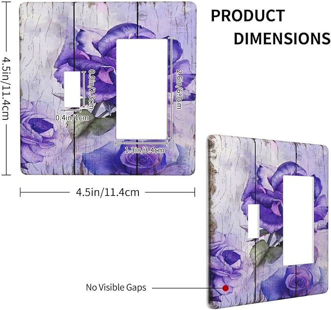 Light Switch Cover Purple Rose Flower Rustic Wood Plank 2 Gang Toggle Rocker Combo Wall Plates Decorative Switch Plates and Outlet Covers Receptacle Cover for Farmhouse Bathroom Decor