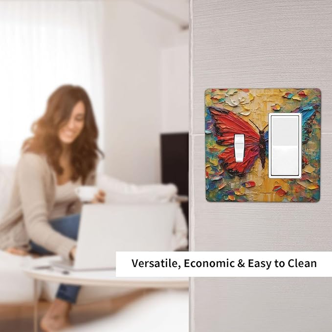 Outlet Covers Colorful Butterfly Animal Insects Wall Art Abstract 1 Toggle 1 Rocker Combination Decorative Wall Plate Electrical Switch Plates Light Switch Cover Plate for Bedroom Home Decor