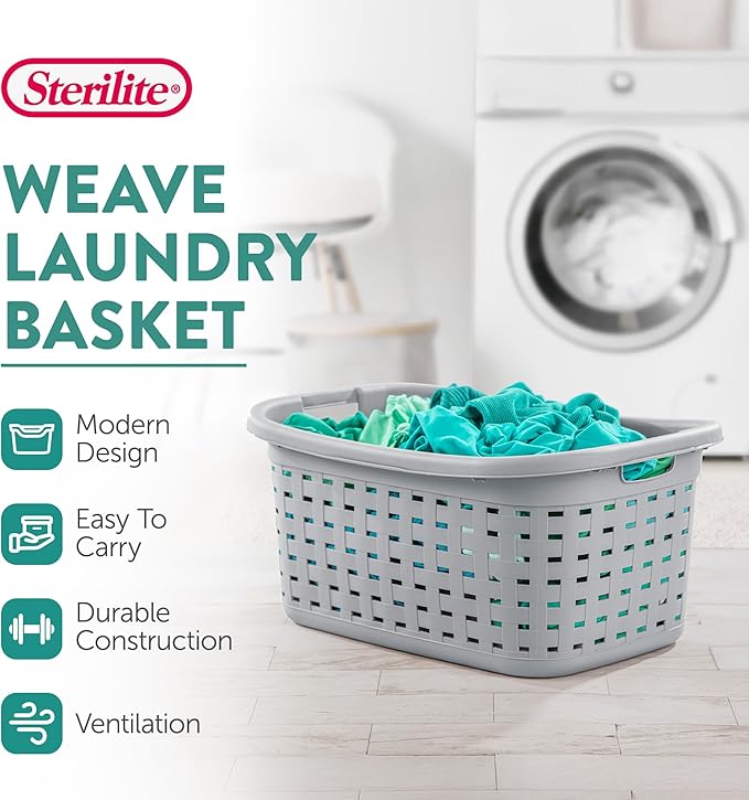 Sterilite Cement Gray Durable Weave Laundry Basket with Wicker Pattern (12 Pack)