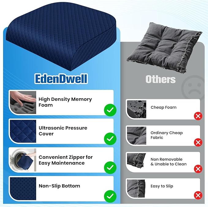 Seat Cushion, Memory Foam Chair Pad, Non-Slip Cushion for Office, Home, Car, Large Desk Chair Cushion, Washable Cover & Handle, X-Large, Blue
