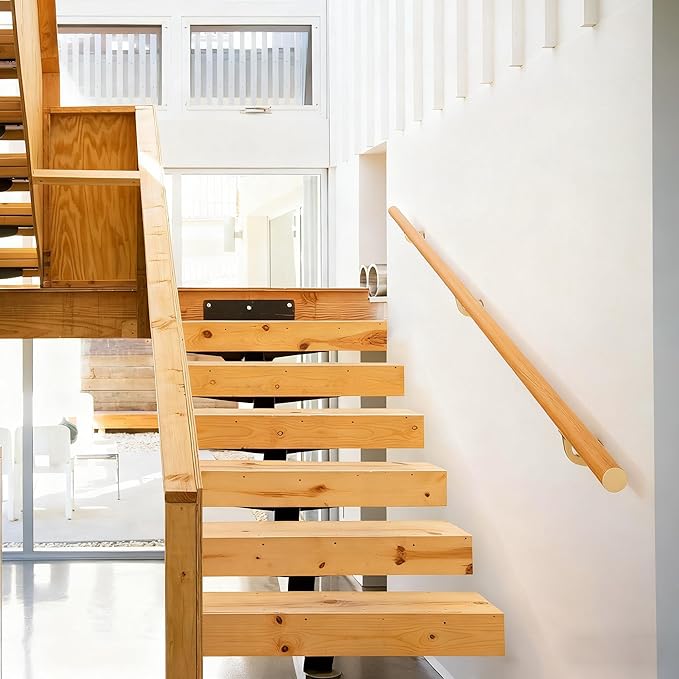 7 FT Handrails for indoor&outdoor stairs,deck,slope,Modern Aluminum Handrail Set, Wall-Mounted with Zinc-Alloy Brackets，Crafted from aluminum alloy (not solid wood) rust-free (Cherry Wood Grain, 7 FT)