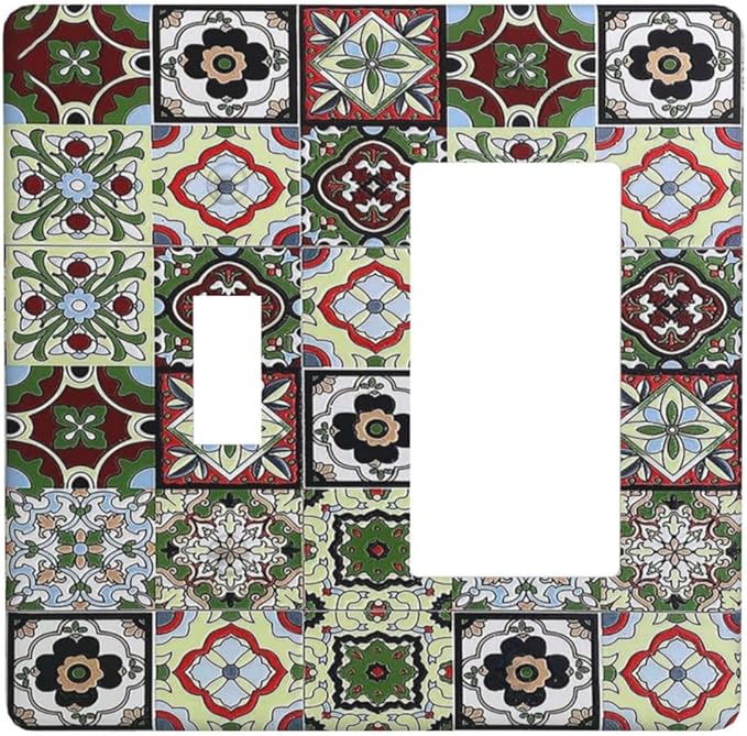 Outlet Covers Talavera Tile Decal 1 Toggle 1 Rocker Combination Decorative Wall Plate Electrical Switch Plates Light Switch Cover Plate for Bedroom Bathroom Decor