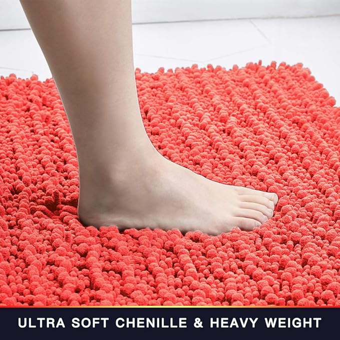 Walensee Large Bathroom Rug Non Slip Bath Mat (72x24 Inch Coral) Water Absorbent Super Soft Shaggy Chenille Machine Washable Dry Extra Thick Perfect Absorbant Best Plush Carpet for Shower Floor
