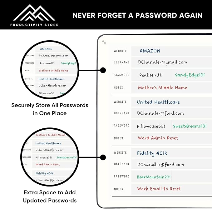 Best Password Book with Alphabetical Tabs | Small Password Book, Organizer & Notebook | Password Keeper to Keep Website Logins & Passwords Safe | Black | Small 4x5.5 | Productivity Store