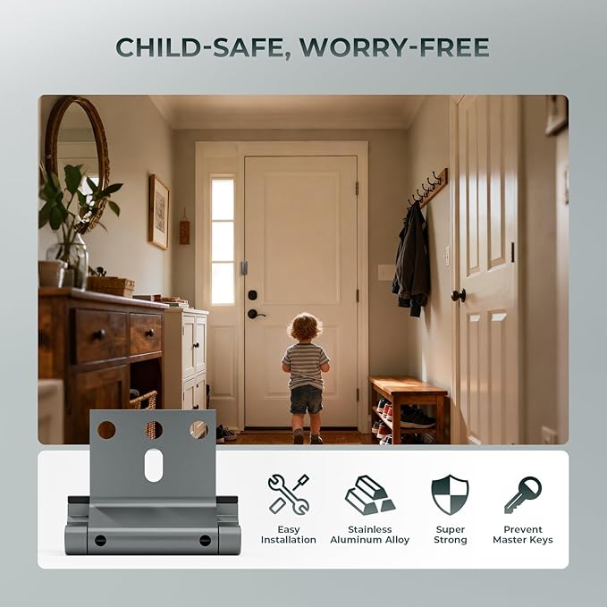 4Pack Home Security Door Reinforcement Lock Childproof, Door Lock for Kid Safety, Door Latch Stopper for Front Door Inside Top of Door, Aluminum Construction Finish