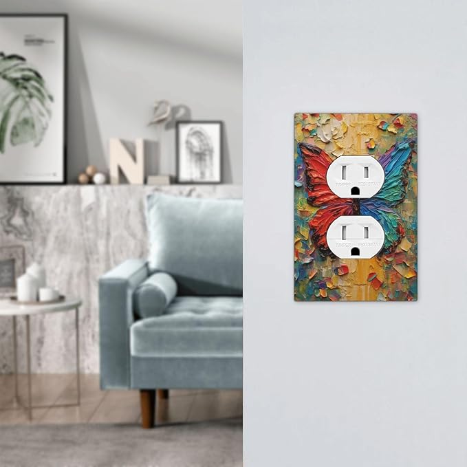 Outlet Covers Colorful Butterfly Animal Insects Wall Art Abstract 1 Gang Duplex Wall Plate Decorative Switch Plates Electrical Receptacle Faceplate Light Switch Cover for Bedroom Home Decor