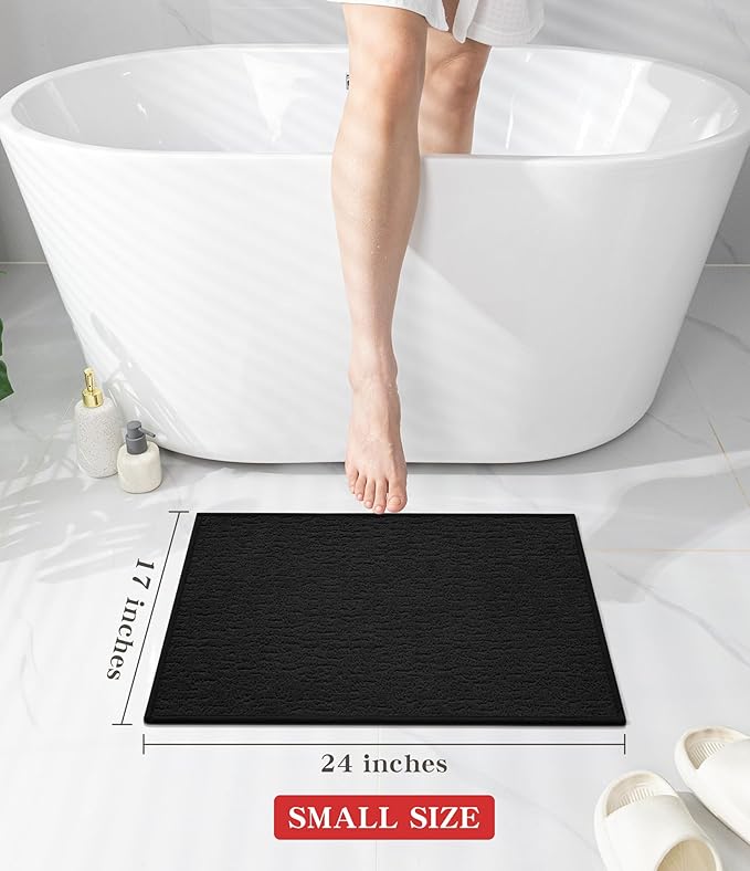 chakme Bathroom Rugs Mat 24x17, Ultra Thin Non Slip Bath Mat Quick Dry Absorbent Bath Mat for Bathroom Floor, (Black, 24"x17")