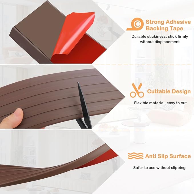 Threshold Ramps for Doorways Self-Adhesive Rubber Ramps for Door Threshold Rubber Door Threshold Ramp for Wheelchair Stroller Scooter Reducer Ramp (Brown, 3” Wide x 10' Long)