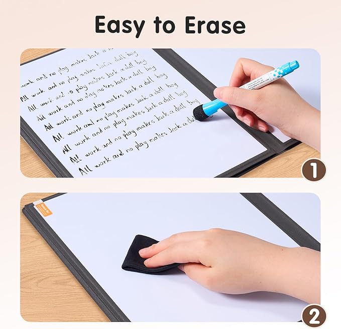 CoBak 6 Sides Portable White Board 12x9 inch (A4) - Notebook Design Dry Erase Small Board with Pocket, Anti-Ghosting Surface for Office, School, Homeschool with Gift Box (Brown Pocket Upgrade)
