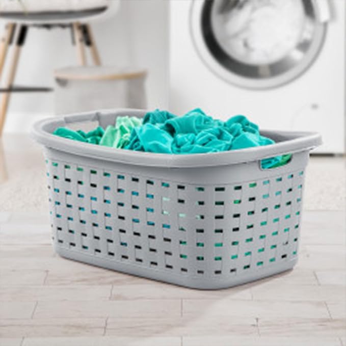 Sterilite Cement Gray Durable Weave Laundry Basket with Wicker Pattern (12 Pack)