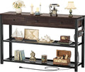 Ecoprsio 47'' Entryway Table with Outlets and USB Ports, Console Table with 3 Drawers, Sofa Table Narrow Long with Storage Shelves for Living Room, Couch, Hallway, Foyer, Black Walnut Finish