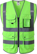 JKSafety 9 Pockets Class 2 High Visibility Zipper Front Safety Vest With Reflective Strips, Meets ANSI/ISEA Standards (150-Green, 3X-Large)