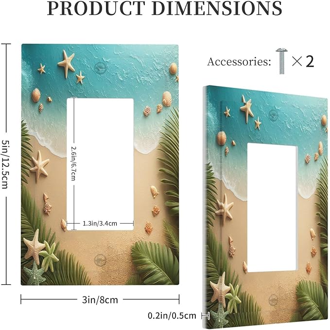 Decorative Outlet Covers Summer Beach Themed Starfish Seashells 1 Gang Single Rocker Light Switch Cover Plate Wall Plates GFCI Faceplate for Bedroom Bathroom Decor