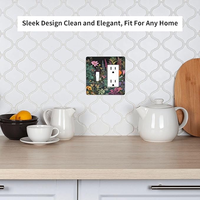 Decorative Outlet Covers Colorful Floral Dark Sky Wildflower Plants 2-Gang Combo Light Switch Cover Plate Single Toggle/Rocker Wall Plate Plug Switch Plate Covers for Bathroom Decor