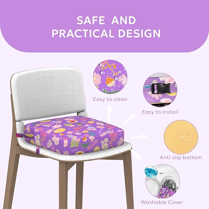 Toddler Booster Seat for Dining Table,Portable Kids Booster Seat - Adjustable, Non-Slip, Lightweight & Easy to Clean (Purple)