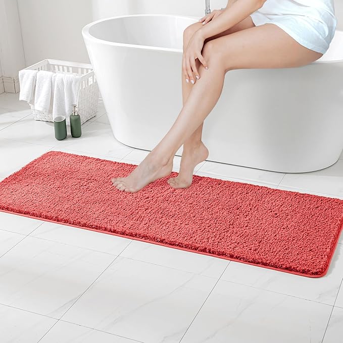MIULEE Coral Bathroom Runner Rug 24x60 Inches, Long Bath Mat for Bathroom Floor Bathtub Showers, Machine Washable Absorbent Microfiber Carpet with TPR Anti-Slip Back