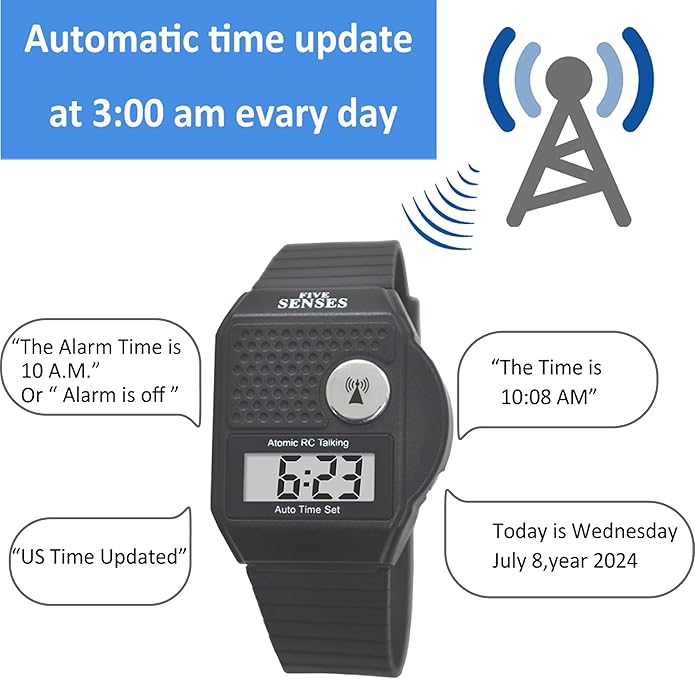 FIVE SENSES - English Atomic Talking Watch, Easy to use for Seniors Blind Men Women, Loud Talking Watch with Sound for Vision Impaired, Watches for Elderly Women, Blind People Products 1095