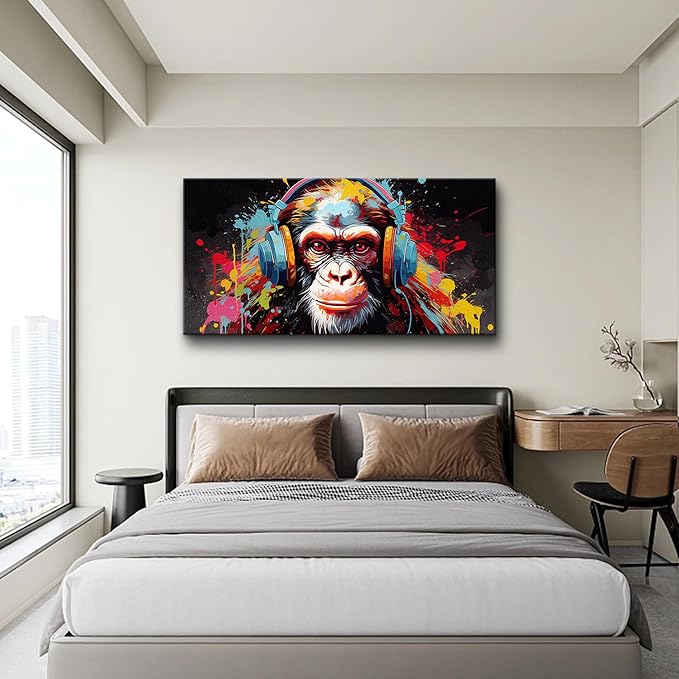 MHARTK66 Large Canvas Painting Wall Art For Living Room Wall Decor For Office Bedroom Abstract Wall Decorations Wall Poster Colorful Gorilla Pictures Home Walls Decor Artworks Ready To Hang 24X48