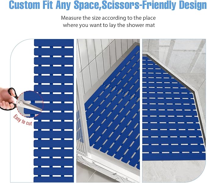 Shower Mat Non-Slip Bath Mat for Tub and Shower Stall,200+ Suction Cups with Drain Holes, Quick Dry Machine Washable, Extra Grip for Stand Up Showers, Bathroom Essentials 24x24 Inch (Blue)