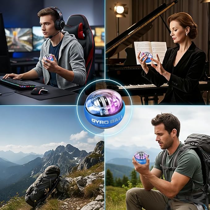 Wrist Ball Hand Exerciser, Auto-Start Torque Ball with LCD Counter, Ball Wrist & Forearm Strengthener, Adjustable Resistance Grip Trainer with LED Lights