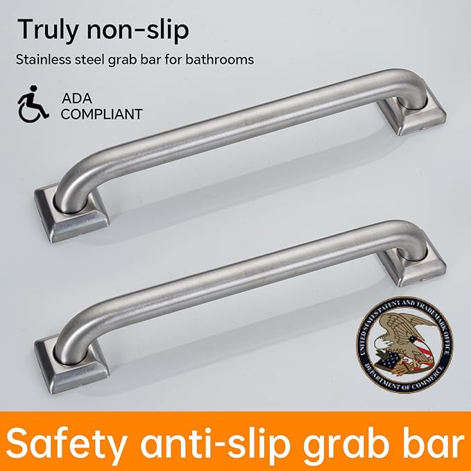 joyrain 500lb Capacity Stainless Steel Grab Bar - Heavy Duty Bathroom Safety Rail for Elderly, Anti-Slip Shower Handle, ADA Compliant (Brushed Stainless Steel, 18inch)
