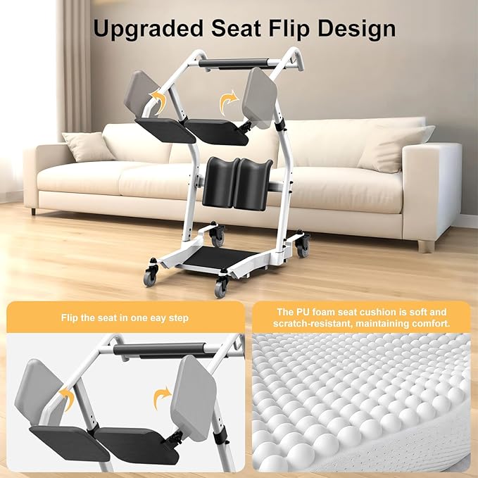 Stand Assist Lift, Sit to Stand Patient Transport Chair for Elderly, Lift Chair for Home Care Use Elderly Mobility Assist Transfer Device 5 Heights Adjustable for Seniors, Adults & Disabled
