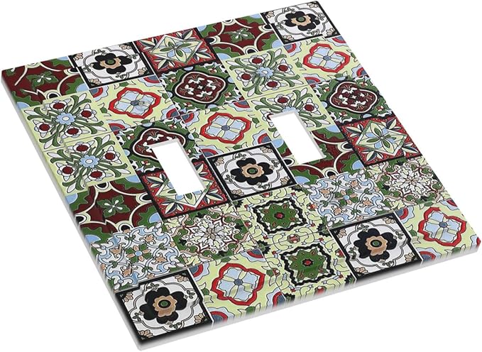 Decorative Switch Plates Talavera Tile Decal 2 Gang Double Toggle Outlet Light Switch Cover Wall Plate Electrical Faceplate for Bedroom Bathroom Decor