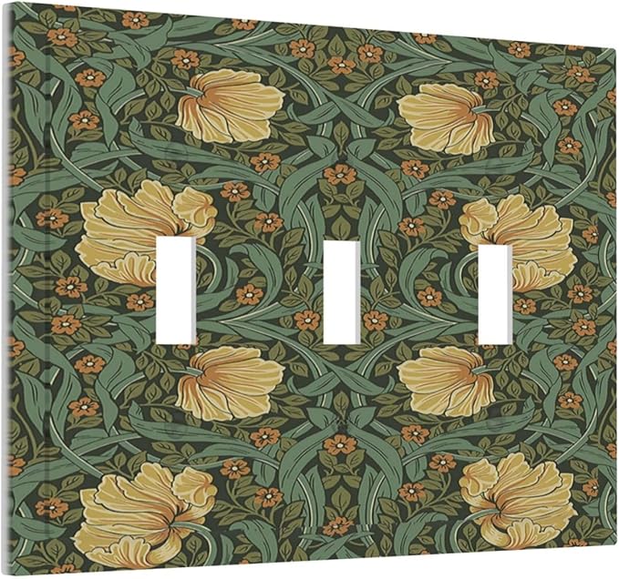 Decorative Switch Plates William Morris Floral Vintage Flowers Pattern 3 Gang Wall Plate Triple Toggle Light Switch Cover Faceplate Electrical Wall Panels for Bedroom living Room Decor