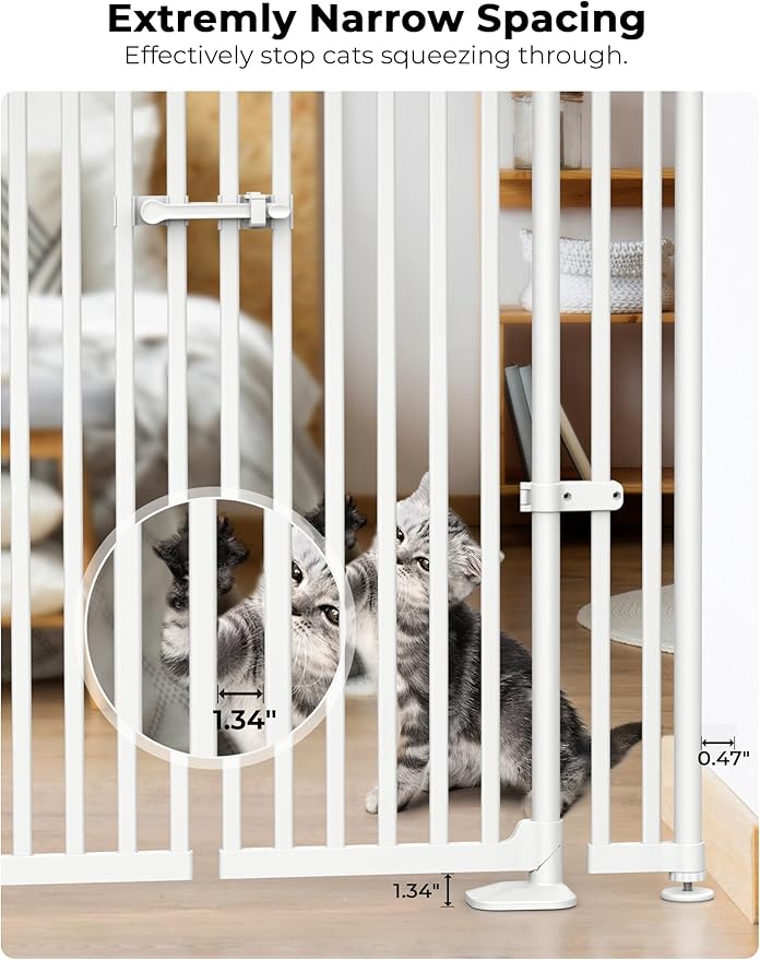 Extra Tall Cate Gate for Doorway: Pressure Mount 74.8"-90.5" Tall Cat Gate for Pets in Extra 30.3"-47.2" Width No Wall Drilling No Toddler for Indoor Stairs Hallway Room Safety Barrier